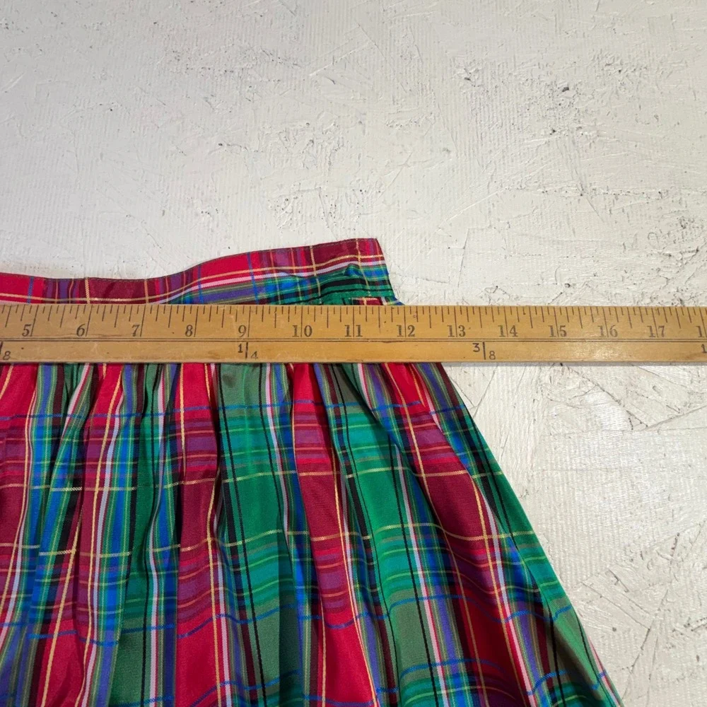 Vintage Taffeta Skirt Maxi Red Green Plaid Full‎ Length High Waisted Holiday